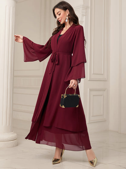 Ramadan Islamic Modest Dress Without Hijab, Long Sleeve Open Front Casual Modest Muslim Dress, Women's Clothing