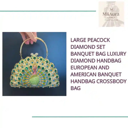 Large Peacock Diamond Set Banquet Bag Luxury Diamond Handbag European and American Banquet Handbag Crossbody Bag by@Outfy